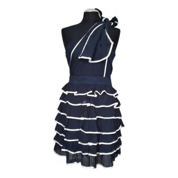 French Connection Dresses & Skirts - French Connection Navy One Shoulder Ruffle Cocktail Dress